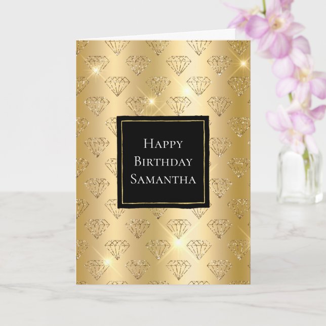 Gold Glam Glitter Diamonds Birthday Card (Orchid)