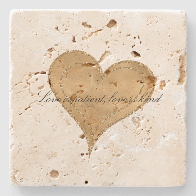  Gold Glam Glitter Heart  Stone Coaster (Front)