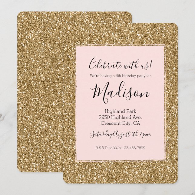 Gold Glam Glitter Invitation (Front/Back)