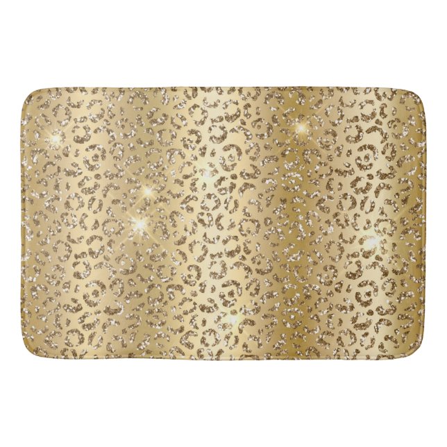 Gold Glam Glitter Leopard  Bath Mat (Front)