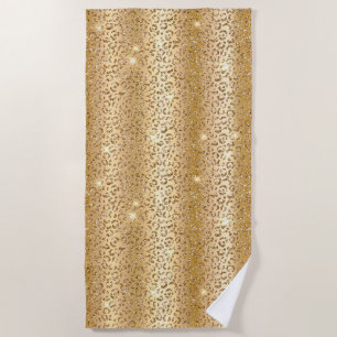 Gold Glam Glitter Leopard Beach Towel