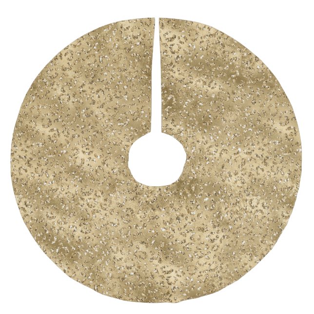 Gold Glam Glitter Leopard Print     Brushed Polyester Tree Skirt (Front)