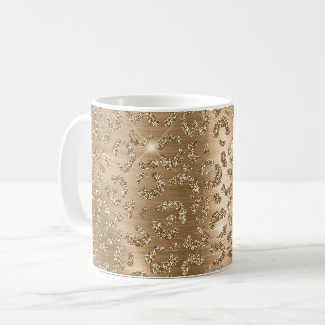 Gold Glam Glitter Leopard Print Coffee Mug (Front Left)