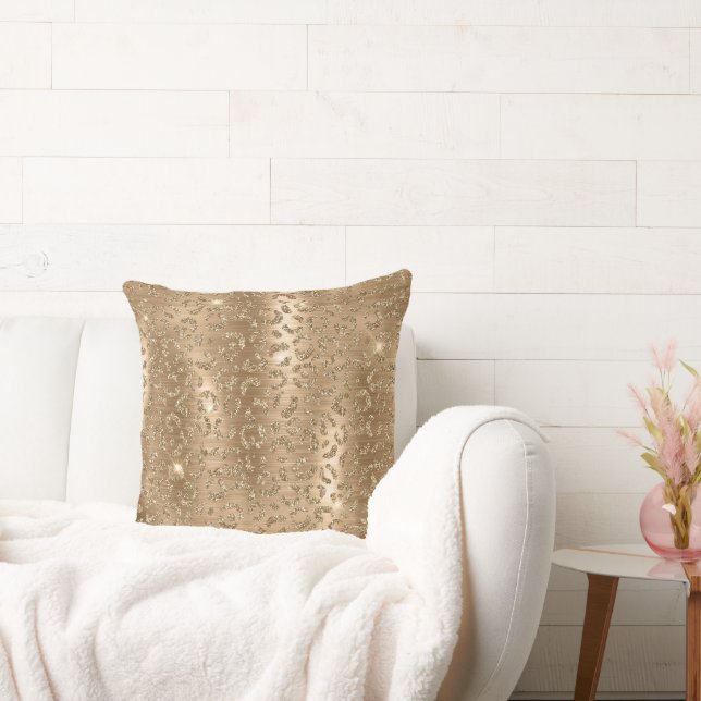 Gold Glam Glitter Leopard Print Cushion (Couch)