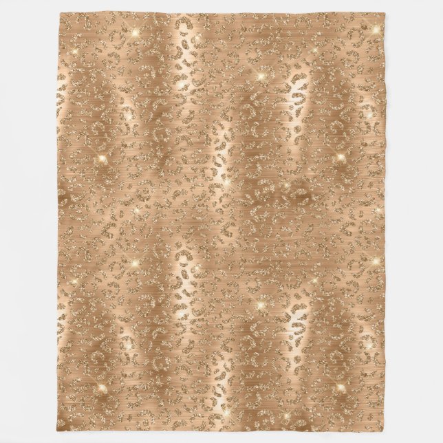 Gold Glam Glitter Leopard Print Fleece Blanket (Front)