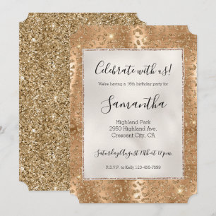 Gold Glam Glitter Leopard Print Invitation