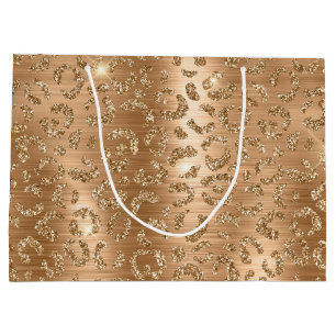 Gold Glam Glitter Leopard Print Large Gift Bag