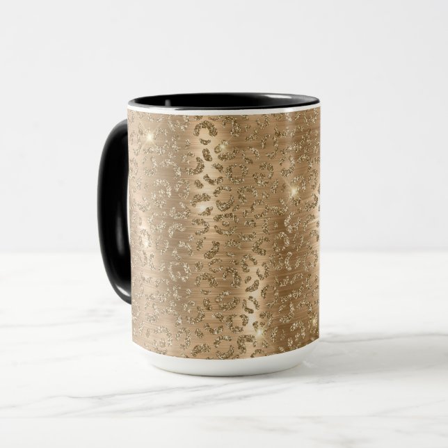 Gold Glam Glitter Leopard Print Mug (Front Left)