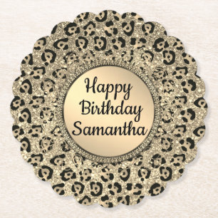 Gold Glam Glitter Leopard Print Paper Coaster