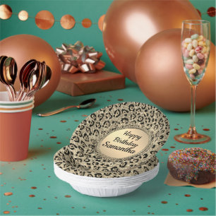 Gold Glam Glitter Leopard Print Paper Paper Plate