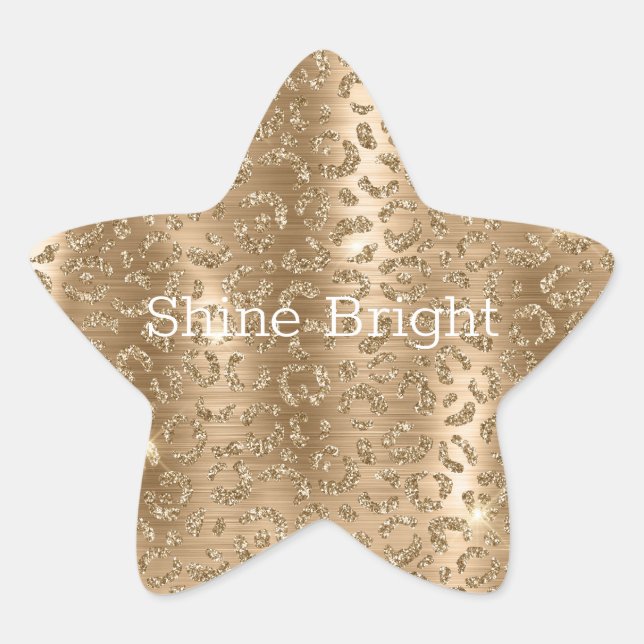 Gold Glam Glitter Leopard Print Star Sticker (Front)