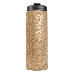 Gold Glam Glitter Leopard Print Thermal Tumbler