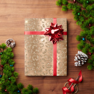 Gold Glam Glitter Leopard Print Wrapping Paper