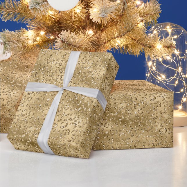Gold Glam Glitter Leopard Print Wrapping Paper (Holidays)