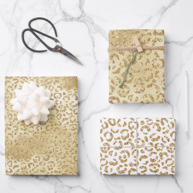 Gold Glam Glitter Leopard Print         Wrapping Paper Sheet (Front)