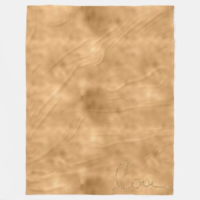 Gold Glam Glitter Love Fleece Blanket (Front)