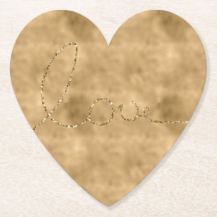 Gold Glam Glitter Love Paper Coaster