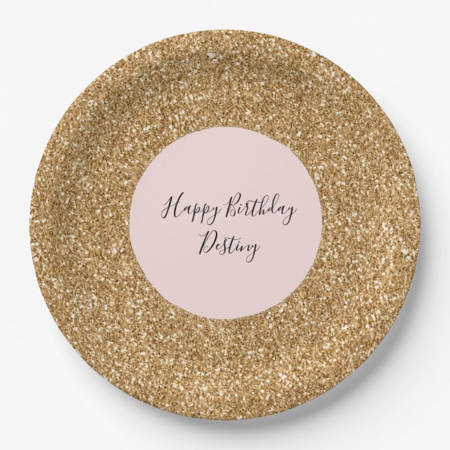 Gold Glam Glitter Paper Plate (Front)