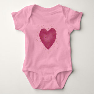 Gold Glam Glitter Pink Heart Baby Bodysuit