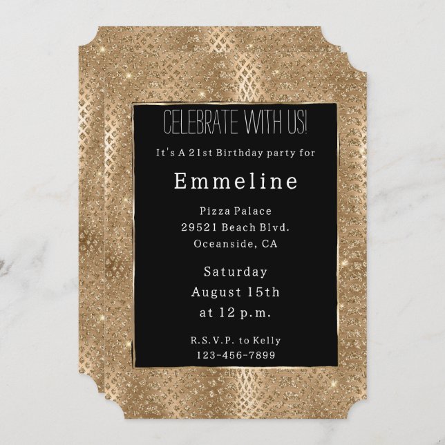 Gold Glam Glitter Snake Skin Invitation (Front/Back)