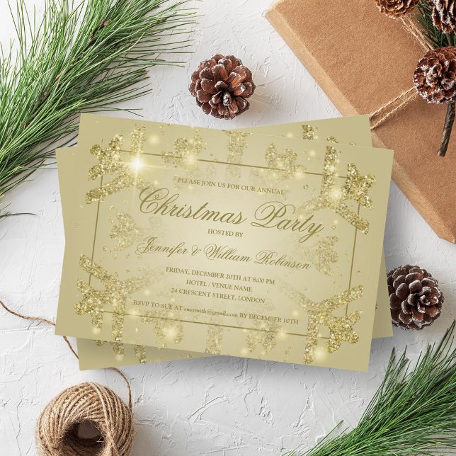 Gold Glam Glitter Snowflake Xmas Holiday Party  Invitation (Gold Glam Glitter Snowflake Xmas Holiday Party Invitation)