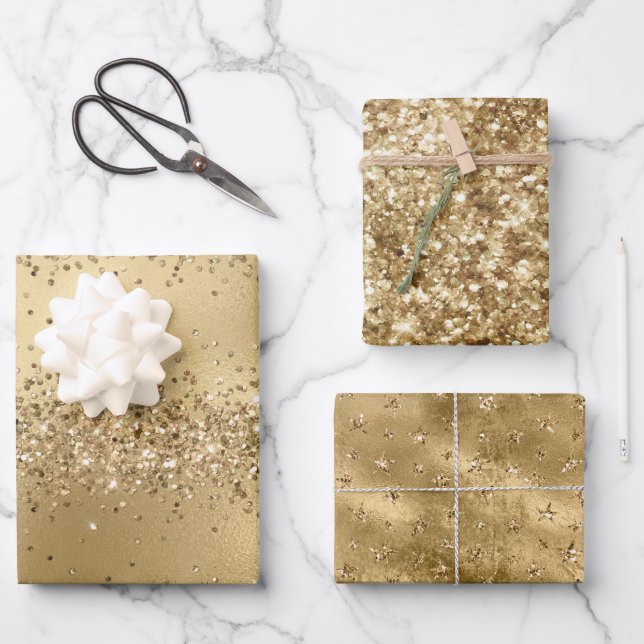 Gold Glam Glitter Sparkle Wrapping Paper Sheet (Front)