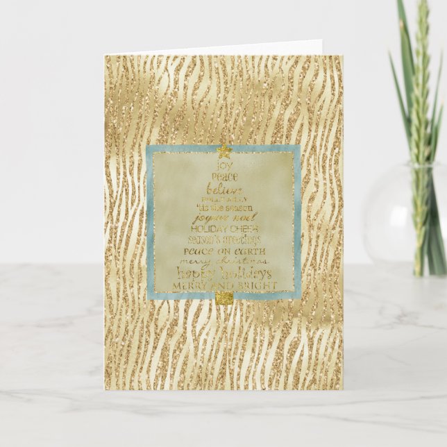 Gold Glam Glitter Zebra Christmas Tree Card (Front)