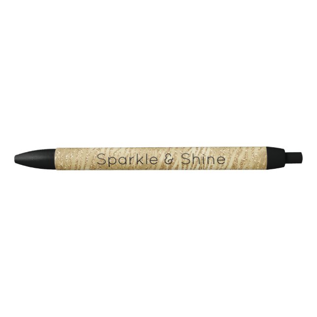 Gold Glam Glitter Zebra Print           Black Ink Pen (Front)