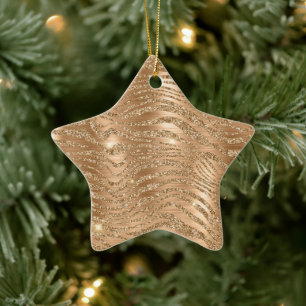 Gold Glam Glitter Zebra Print Ceramic Ornament