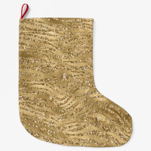 Gold Glam Glitter Zebra Print    Large Christmas Stocking