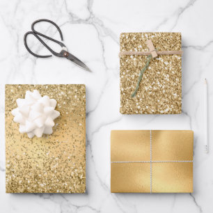 Gold Glam Glitz Sparkle Glitter Wrapping Paper Sheet