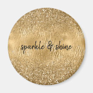 Gold Glam Glitz Zebra Print Faux Glitter Magnet
