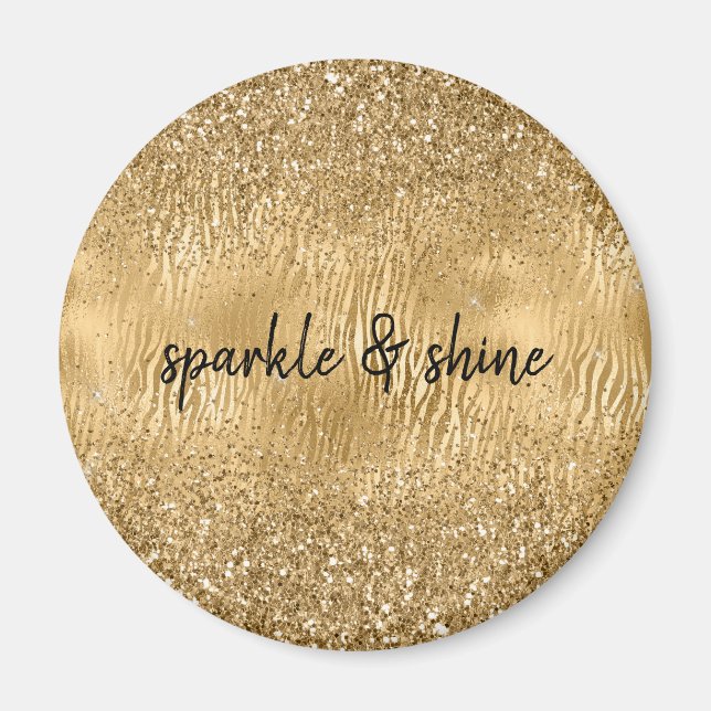 Gold Glam Glitz Zebra Print Faux Glitter Magnet (Front)
