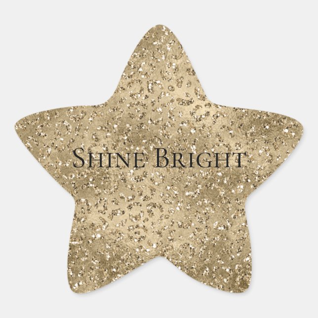 Gold Glam Glitzy Glitter Leopard Print        Star Sticker (Front)