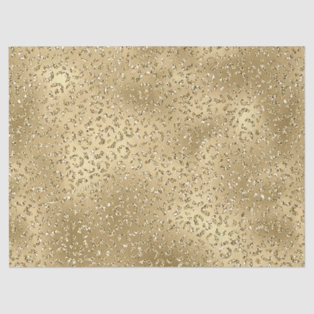 Gold Glam Glitzy Glitter Leopard Print  Tissue Paper (Front)