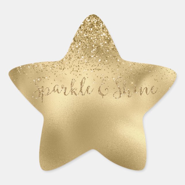 Gold Glam Glitzy Glitter Sparkle Star Sticker (Front)