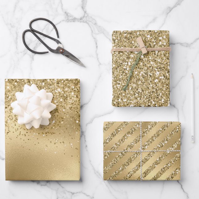 Gold Glam Glitzy Glitter Sparkle   Wrapping Paper Sheet (Front)