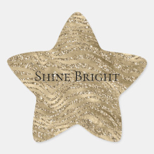 Gold Glam Glitzy Glitter Zebra Print   Star Sticker