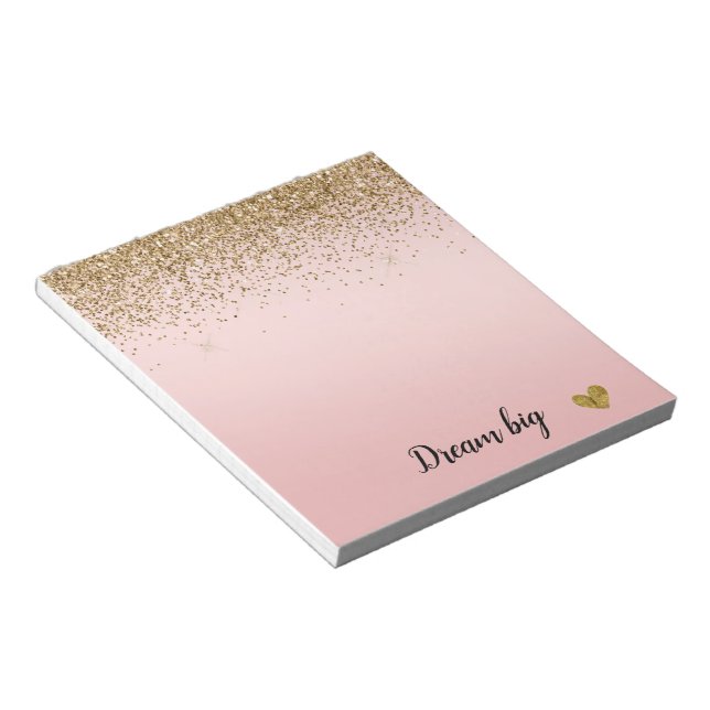 Gold Glam Glitzy Sparkle Glitter Pink Ombre Notepad (Angled)