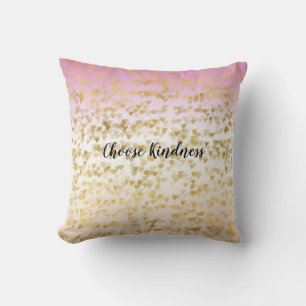 Gold Glam Hearts Confetti Pink Peach Ombre Cushion