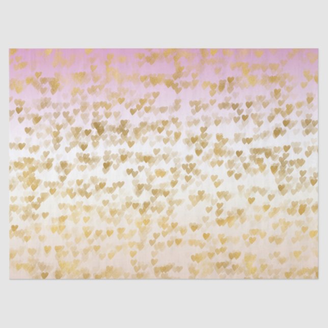 Gold Glam Hearts Confetti Pink Peach Ombre Tissue Paper (Front)