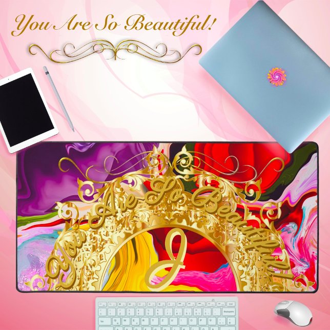 Gold Glam Initial J Monogram Motivation Abstract  Desk Mat (Creator Uploaded)