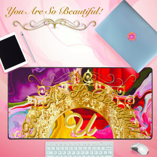 Gold Glam Initial U Monogram Motivation Abstract  Desk Mat