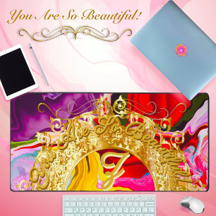 Gold Glam Initial Z Monogram Motivation Abstract Desk Mat
