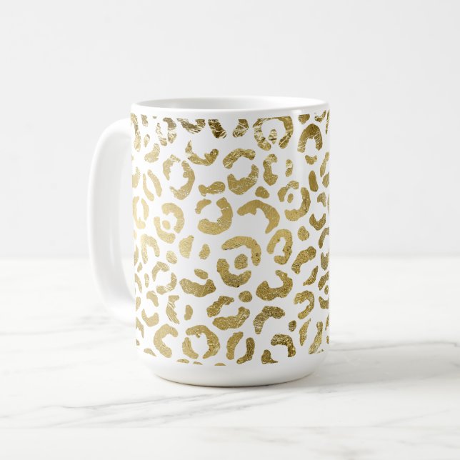 Gold Glam Leopard Print Coffee Mug (Front Left)