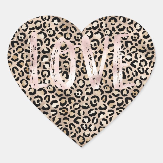 Gold Glam Leopard Print Pink Love Heart Sticker (Front)