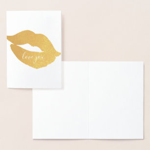 Gold Glam Lips Kiss Love You Foil Card