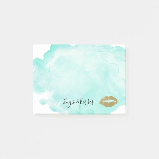 Gold Glam Lips Mint Watercolor Post-it Notes (Front)
