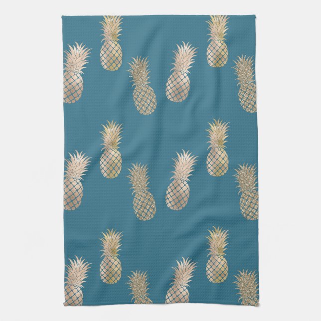 Gold Glam Pineapples Tea Towel (Vertical)