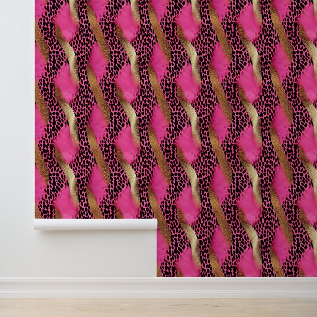 Gold Glam Pink Leopard Animal  Wallpaper (Application)